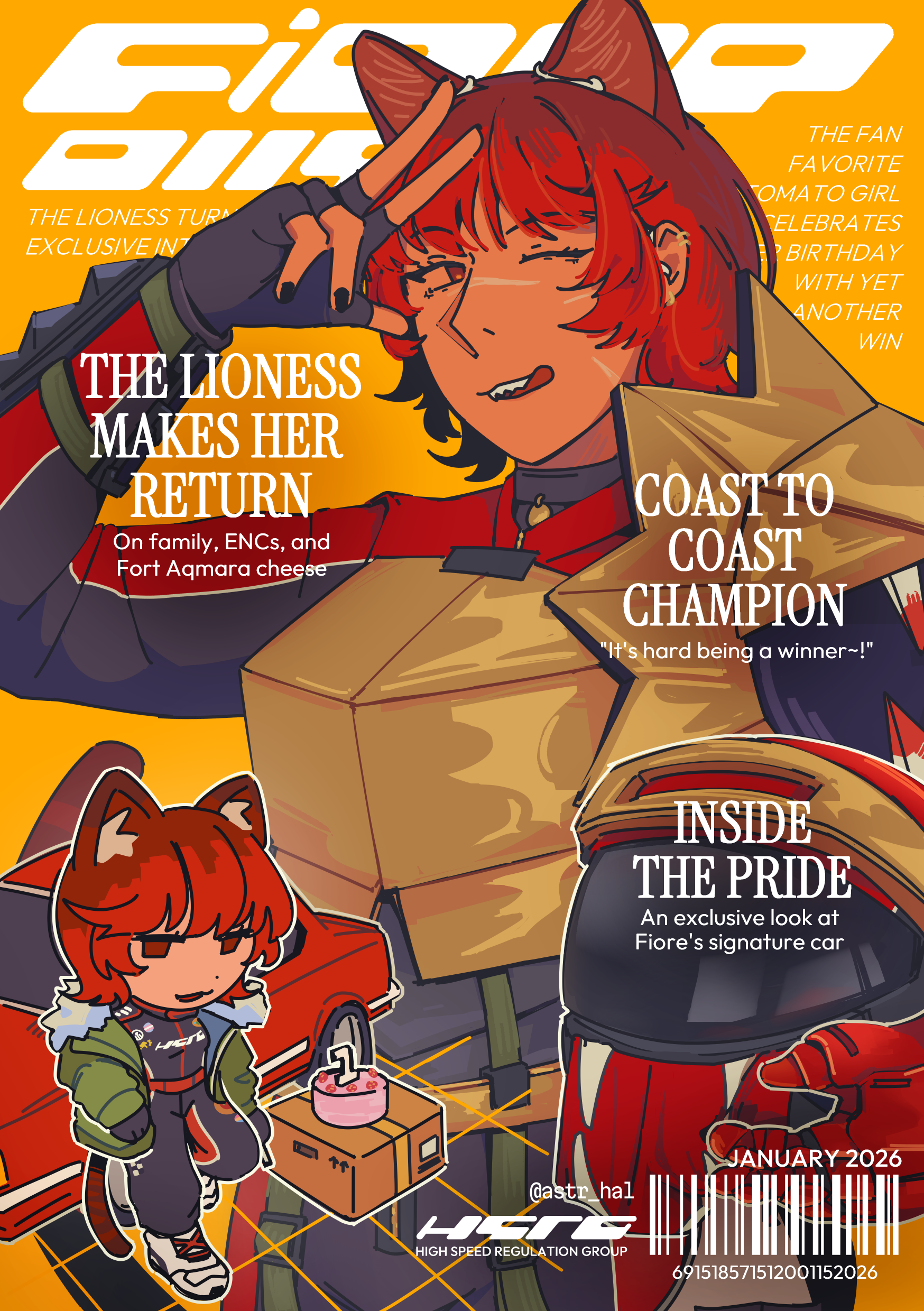 Magazine cover-style illustration of Fiore in her Lioness armor.